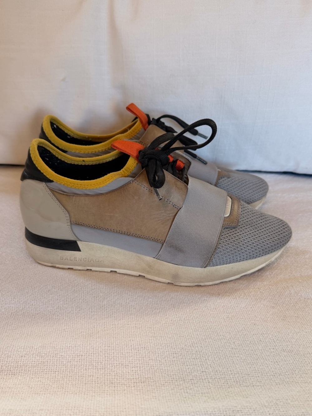 Balenciaga Women’s Gray & Tan Low-Top Sneaker with Yellow Trim Sneakers